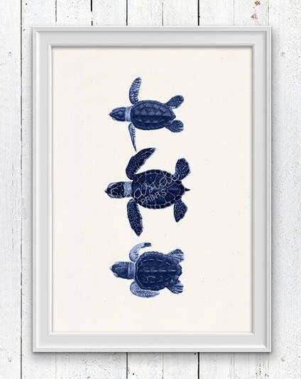 Kleine Schildkröten in Blau - A4 Weiß 8,2x11,6