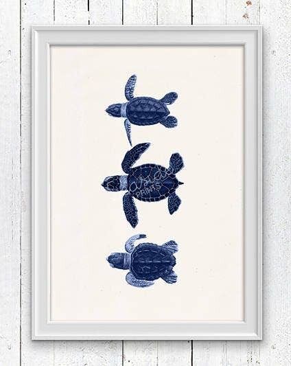 Little turtles in blue - White 8x10 (No Hanger)