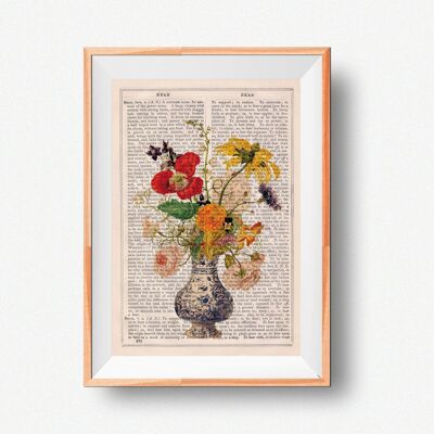 Bouquet floral naturaliste avec des insectes. - A4 Blanc 8.2x11.6