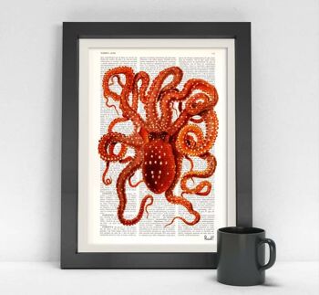 Octopus en orange chaud Impression d'Art - Musique L 8.2x11.6 1