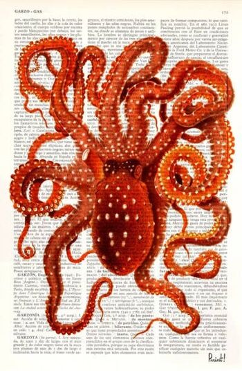 Octopus en orange chaud Impression d'Art - Musique L 8.2x11.6 2