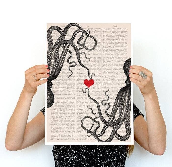 Oktopus verliebtes Paar Wandkunstposter