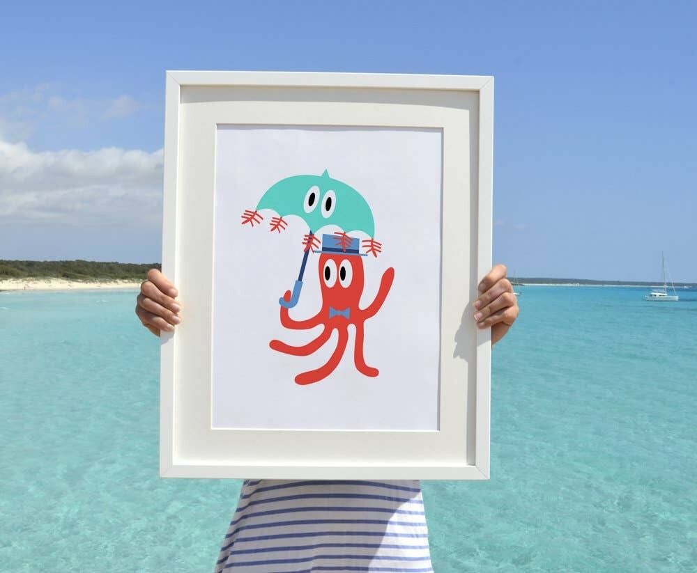 Oktopus mit Quallenschirm