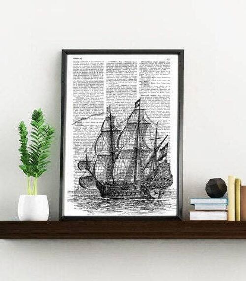 Old ship print Dictionary Encyclopedia Page Book print - Book Page M 6.4x9.6