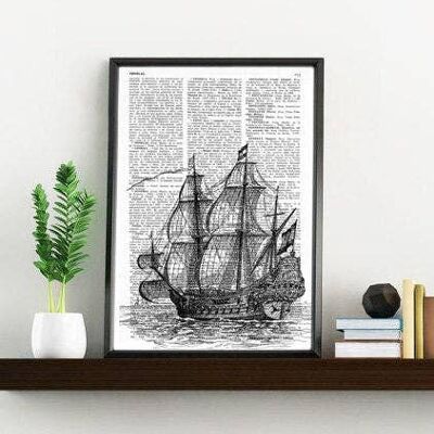 Old ship print Dictionary Encyclopedia Page Book print - Book Page M 6.4x9.6