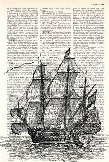 Vieux navire impression Dictionnaire Encyclopédie Page Livre imprimé - Livre Page L 8.1x12 2