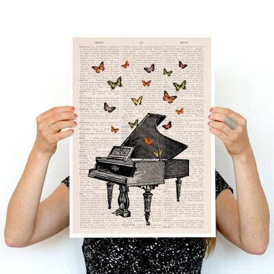 Piano avec de la musique de papillons Poster