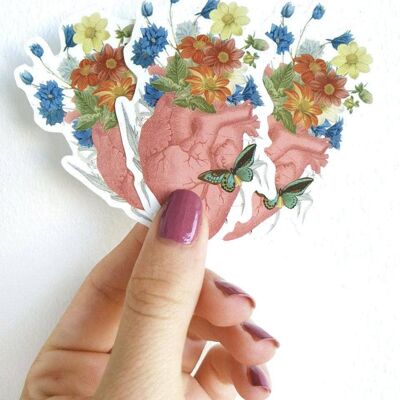Pink heart with butterfly stickers set