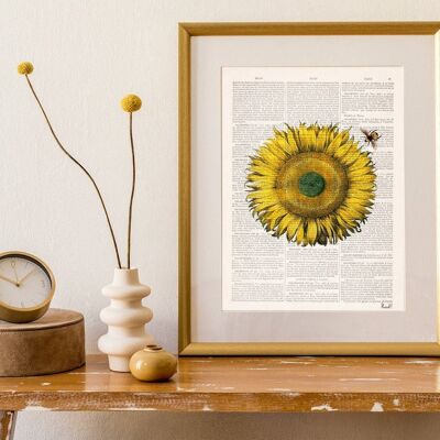 Pollination of a Sunflower Print - Book Page L 8.1x12 (No Hanger)