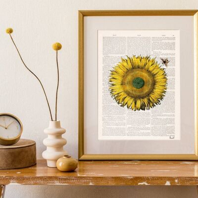 Pollination of a Sunflower Print - Book Page L 8.1x12 (No Hanger)