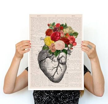 Bouquet de roses Coeur, Art décoratif, Coeur anatomique, Impression inspirée de la nature, Art pour les médecins, Art mural nature sombre, Cadeau maison, SKA135 - Musique L 8.2x11.6 (No Hanger) 4