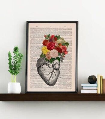 Bouquet de roses Coeur, Art décoratif, Coeur anatomique, Impression inspirée de la nature, Art pour les médecins, Art mural nature sombre, Cadeau maison, SKA135 - Affiche A3 11,7 x 16,5 (sans cintre) 1