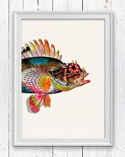 Sea Fish Seeteufel Sea Life Druck – A4 weiß 8,2 x 11,6