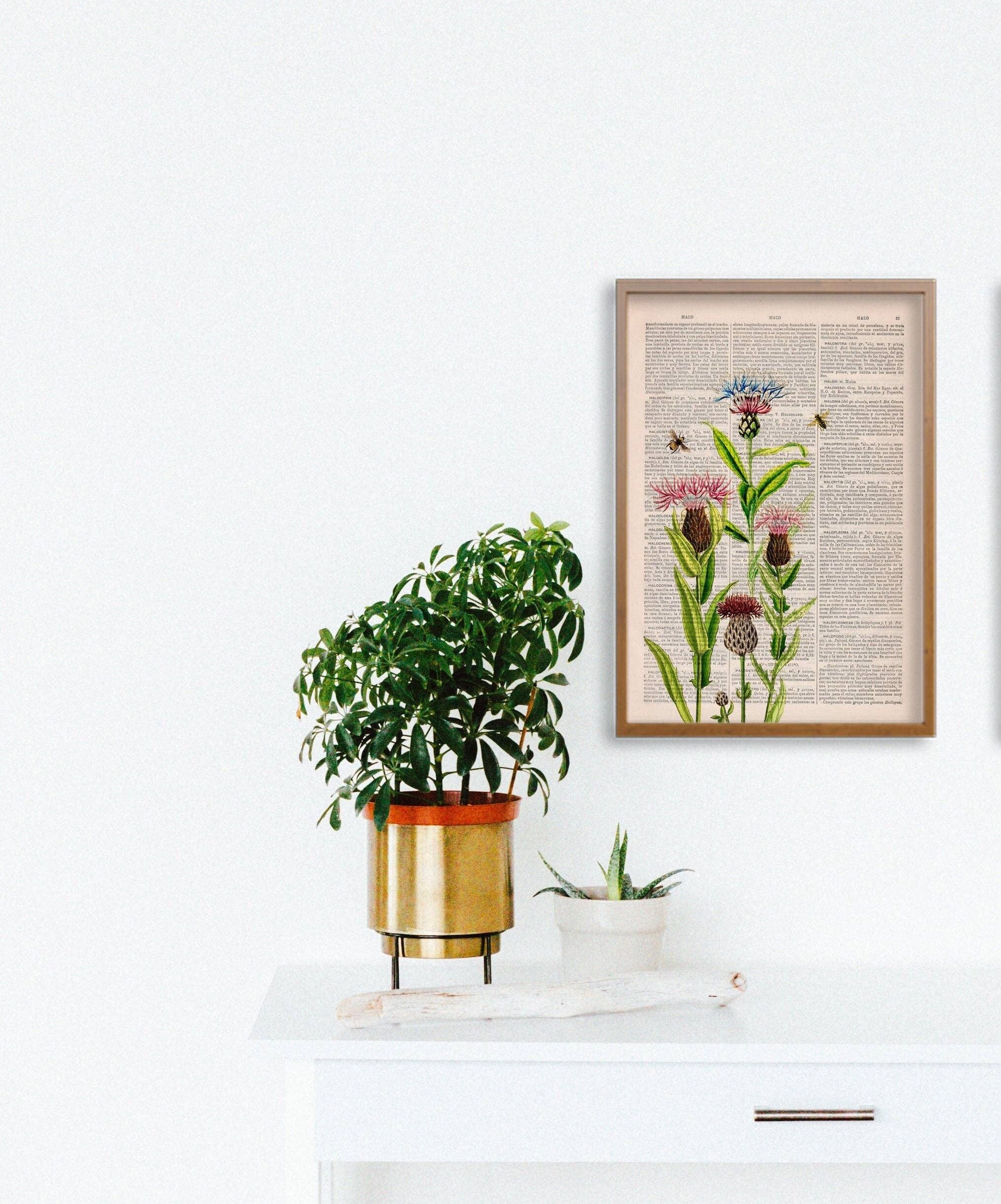 Schwestergeschenk, Bienen mit Kardonen, Druck – Einweihungsgeschenk – Bienen-Wandkunst – Wörterbuch-Kunstdruck – Buchseitenkunst – Blumenbuchdruck – BFL231 – A3-Poster 11,7 x 16,5 (ohne Aufhänger)