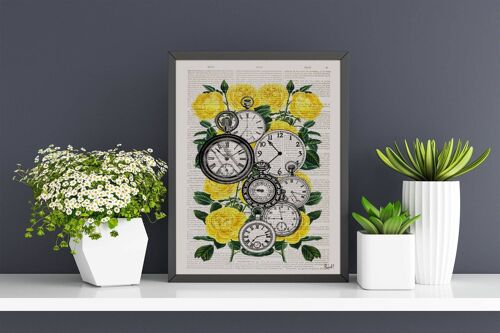 Sister gift, Wall art prints, Book print Watch collage dictionary book Clocks over Roses -Time to see you-book print on Vintage art BFL112 - A4 White 8.2x11.6 (No Hanger)