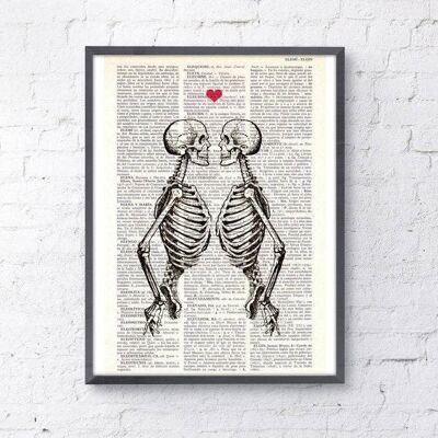 Skeleton Couple Wall Decor - Book Page L 8.1x12 (No Hanger)