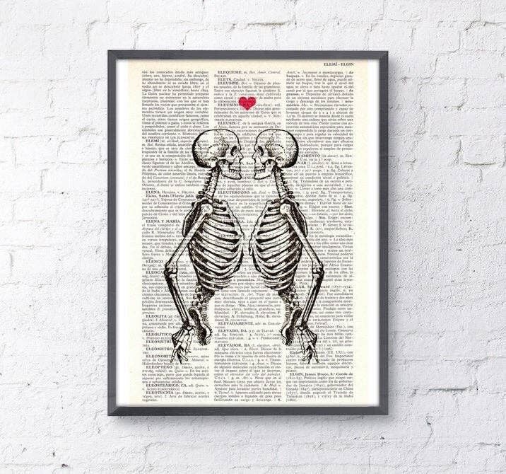 Skeleton Couple Wall Decor - White 8x10 (No Hanger)