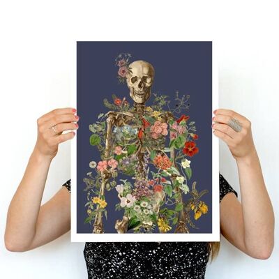 Skeleton Covered with Flowers at the Deep Night Print (No Hanger)