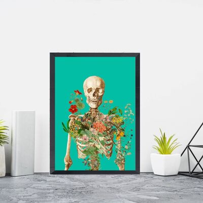 Skelett mit Blumen bedeckt Plakatkunst (kein Aufhänger)