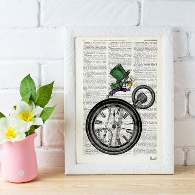 Spring Celebration Alice in Wonderland Mad Hatter Collage Print on Vintage Dictionary wall art print, nursery decor print art ALW018 - Book Page M 6.4x9.6