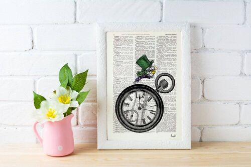 Spring Celebration Alice in Wonderland Mad Hatter Collage Print on Vintage Dictionary wall art print, nursery decor print art ALW018 - Book Page S 4.1x6.6