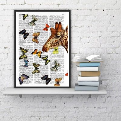 Springtime Giraffe with butterflies - Book Page M 6.4x9.6