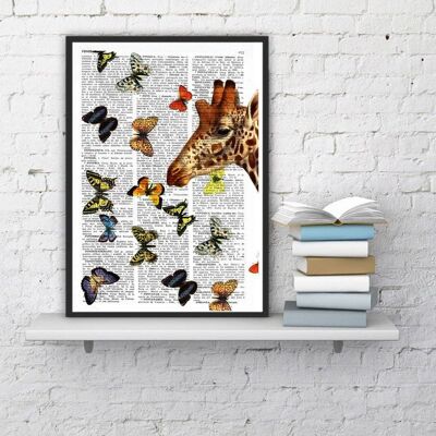 Springtime Giraffe with butterflies - Book Page L 8.1x12