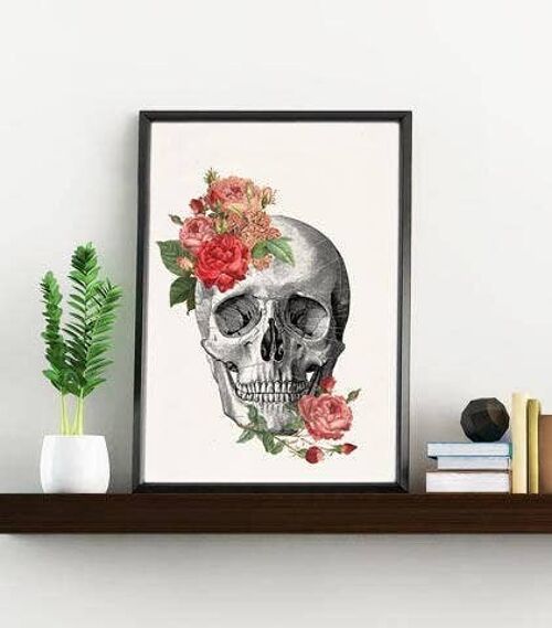 Springtime Roses Anatomy skull - A4 White 8.2x11.6 (No Hanger)