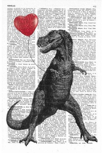 T Rex avec ballon rouge en forme de coeur - Livre Page M 6.4x9.6 2