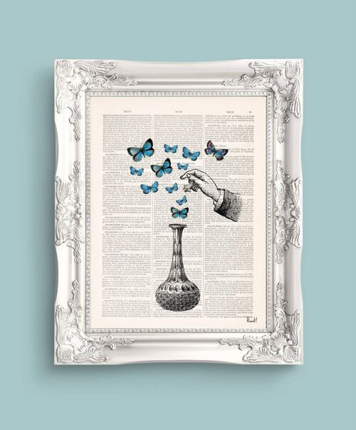 The Bottle of Wonders Blue Butterfly Art - Book Page L 8.1x12 (No Hanger)