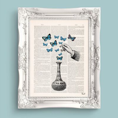 The Bottle of Wonders Blue Butterfly Art – A4 weiß 8,2 x 11,6 (ohne Aufhänger)