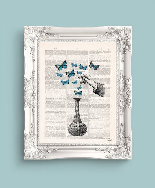 The Bottle of Wonders Blue Butterfly Art - A5 White 5.8x8.2