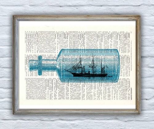 The Ship in the Bottle or The Ocean is so small - Book Page M 6.4x9.6