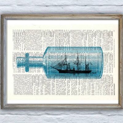The Ship in the Bottle or The Ocean is so small - Book Page M 6.4x9.6