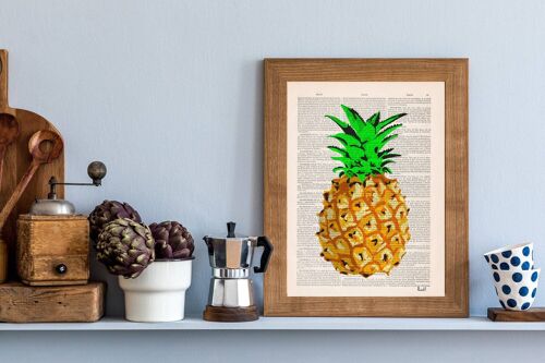 Tropical Pineapple Giclee Wall Decor - Book Page L 8.1x12 (No Hanger)