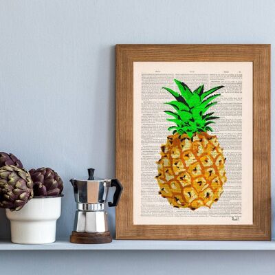 Tropical Pineapple Giclee Wall Decor - Book Page L 8.1x12 (No Hanger)