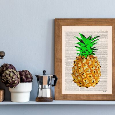 Tropische Ananas Giclée-Wanddekoration – Buchseite M 6,4 x 9,6 (ohne Aufhänger)