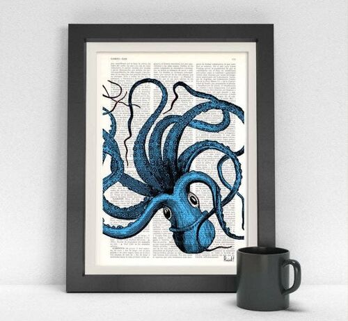 Turquoise Octopus print - Book Page L 8.1x12