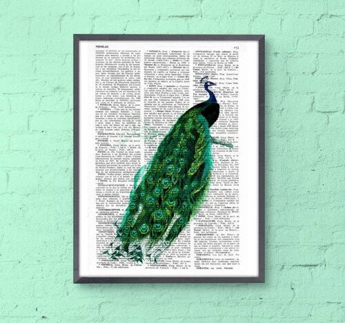 Unique gift, Xmas Svg, Gift for him, Christmas Gifts, Beautiful Peacock illustration printed on vintage book page perfect for gifts Ani148b - Book Page S 5x7