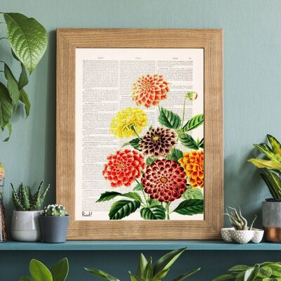 Vintage Dahlias bouquet art collage - Music L 8.2x11.6 (No Hanger)