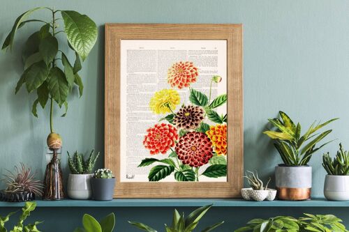 Vintage Dahlias bouquet art collage - A3 Poster 11.7x16.6 (No Hanger)