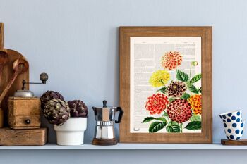 Collage d'art de bouquet de dahlias vintage - Affiche A3 11.7x16.6 2