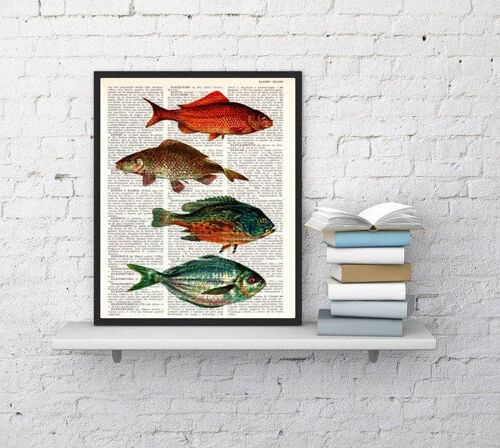 Vintage fishes Print - Book Page M 6.4x9.6