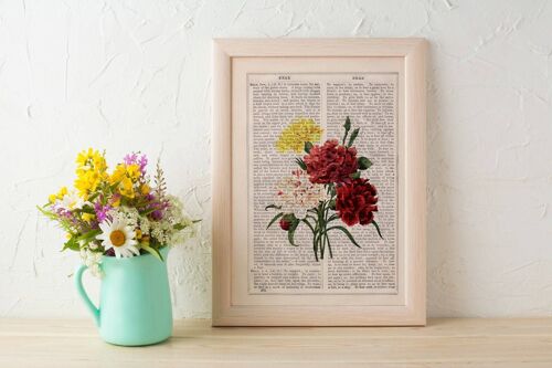 Vintage Illustration of a Carnations bouquet - Book Page M 6.4x9.6