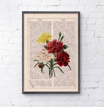 Illustration vintage d'un bouquet d'oeillets - Page de livre M 6.4x9.6 3