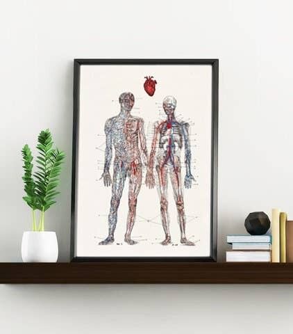 Kunstdruck auf der Wand Ich liebe dich von ganzem Herzen Poster der menschlichen Anatomie SKA167WA4 – A3 Weiß 11,7 x 16,5