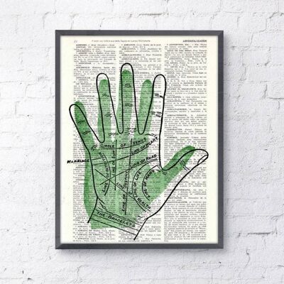 Wandkunstdruck Palmistry Lines Geschenk, Giclée-Druck, Wandbehangkunst, Anleitung zum Handlesen, magische Wandkunst, Anatomie-Handgeschenk – SKA083 – Buchseite L 8,1 x 12 (ohne Aufhänger)