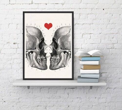 Wall Art Print Skulls in Love Anatomical Wall Art Decor SKA001WA4 - A4 White 8.2x11.6 (No Hanger)
