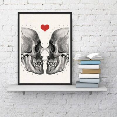 Stampa artistica da parete Teschi innamorati Decorazione da parete anatomica SKA001WA4 - A4 bianco 8,2 x 11,6