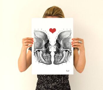 Wall Art Print Skulls in Love Anatomical Wall Art Decor SKA001WA4 - A4 Blanc 8,2x11,6 3
